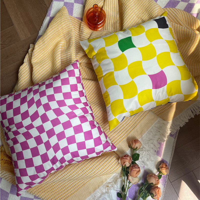 Colourful Checkerboard Decorative Cushion Cover