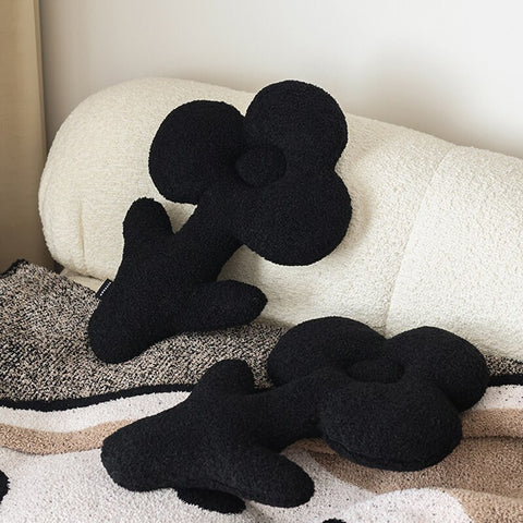 black flower 3d cushion throw pillow sofa styling decor  soft homewares