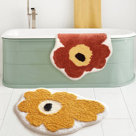 colourful retro orange red yellow floral bathroom rug bath mat area rug decor fun