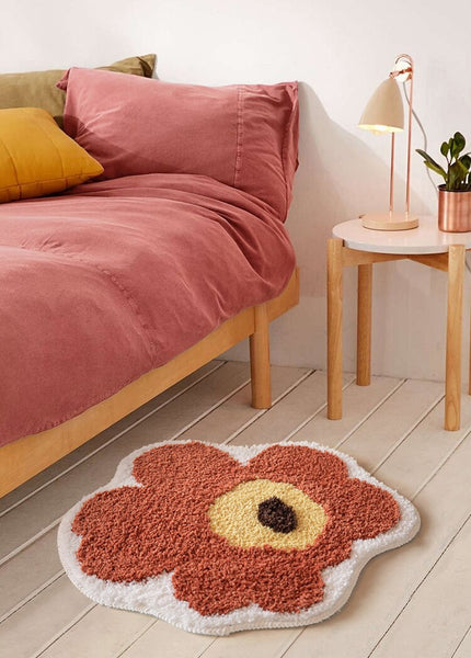 colourful retro orange red yellow floral bathroom rug bath mat area rug decor fun