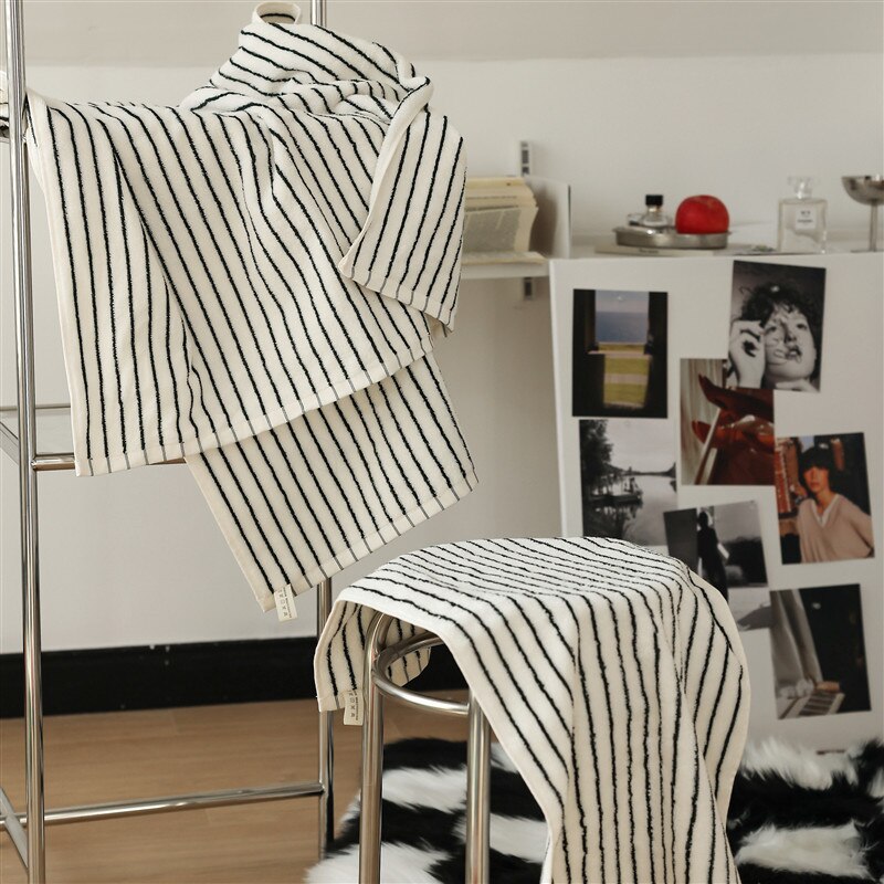 Black and white striped towel sets sale