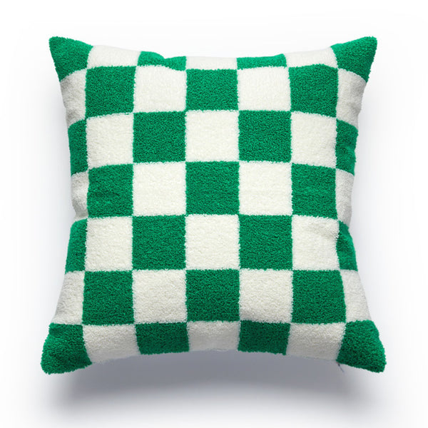fleece checkers checkerboard throw pillow decorative cushion in pastel colors colours sofa styling bedroom living room decor