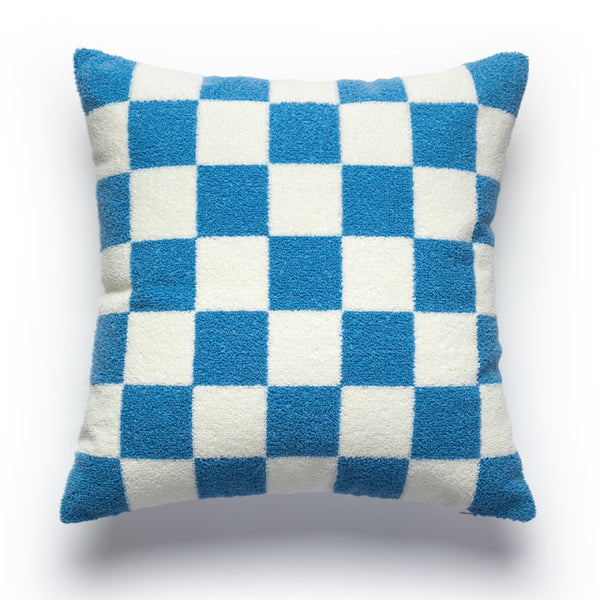 fleece checkers checkerboard throw pillow decorative cushion in pastel colors colours sofa styling bedroom living room decor