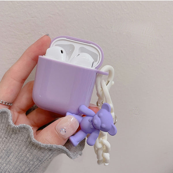 purple teddy bear chain strap apple airpod case