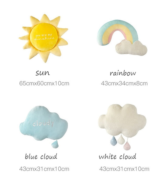 sun cloud rainbow plush cushion for nursery decor