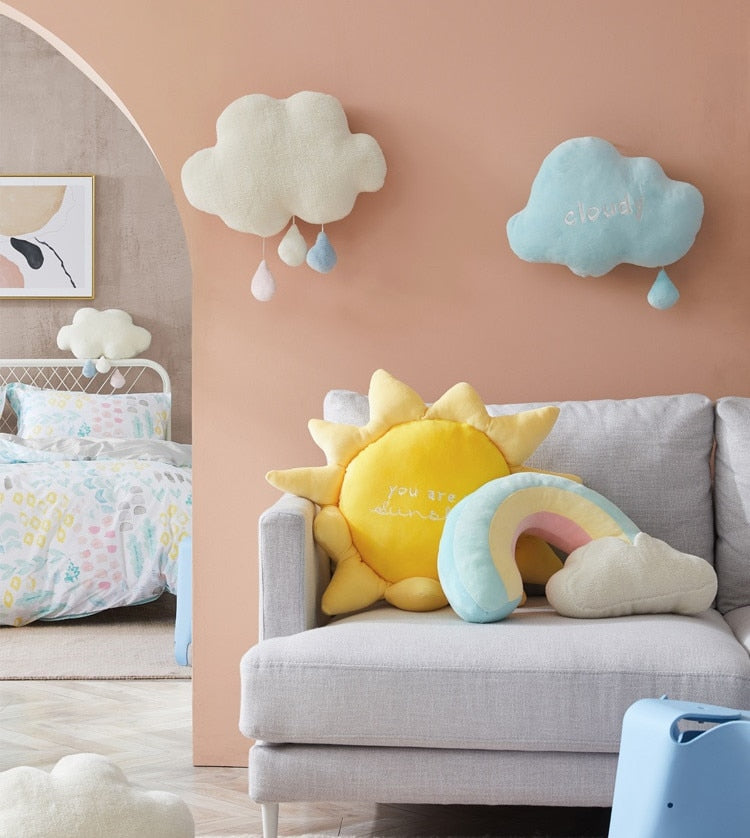 Peppery Home Sun Rainbow Cloud Plush Cushions pillows for nurseries kids room