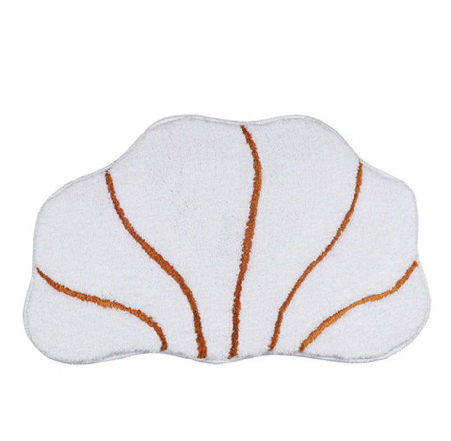 Peppery Home Sea Shell Shaped Bath Mat - beige and white clam bathroom rugs